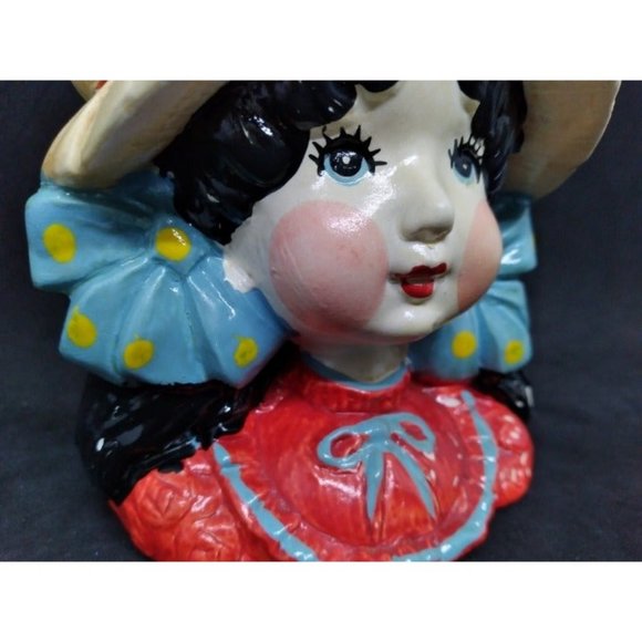 Two Vtg Enesco Japan Set of Strawberry Shortcake style Girls Head Planter vases - Picture 12 of 16